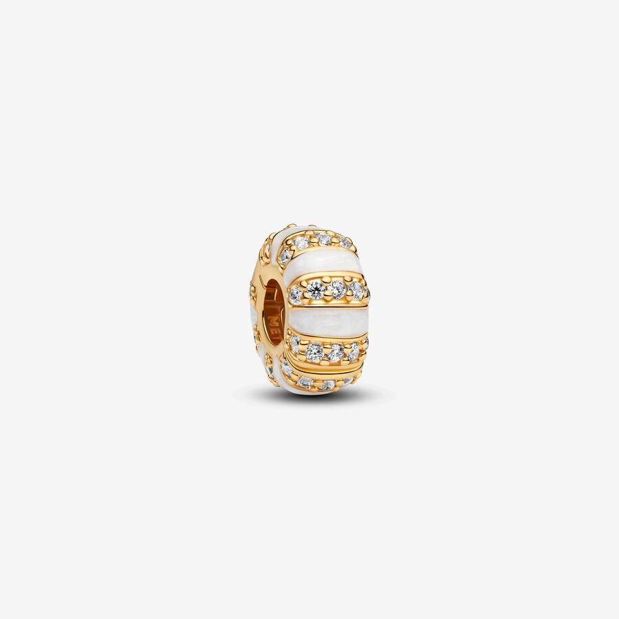 Stones & White Enamel Gold Pandora Clip Charm