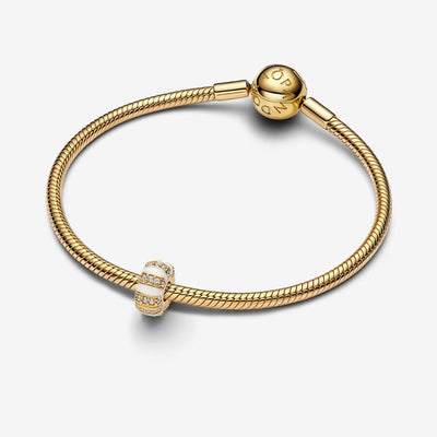 Stones & White Enamel Gold Pandora Clip Charm