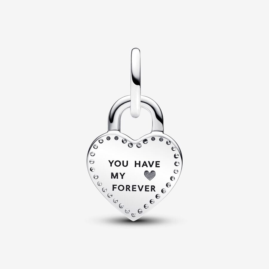 Two-tone Twistable Heart Padlock Double Dangle Pandora Charm