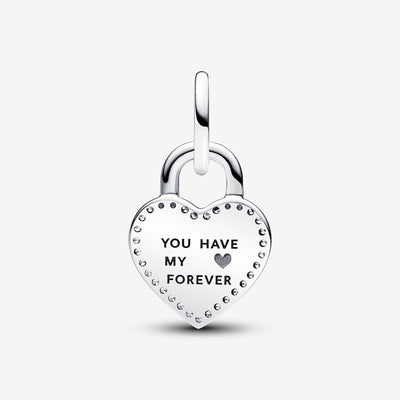 Two-tone Twistable Heart Padlock Double Dangle Pandora Charm