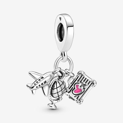 Airplane, Globe & Suitcase Dangle Pandora Charm