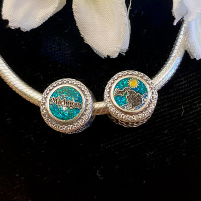 Sparkling Michigan Waves and Sun Custom Pandora Charm